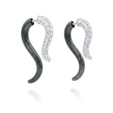 Swoop Pavé Earrings 14K White Gold Oxidized Silver & Lab Diamonds