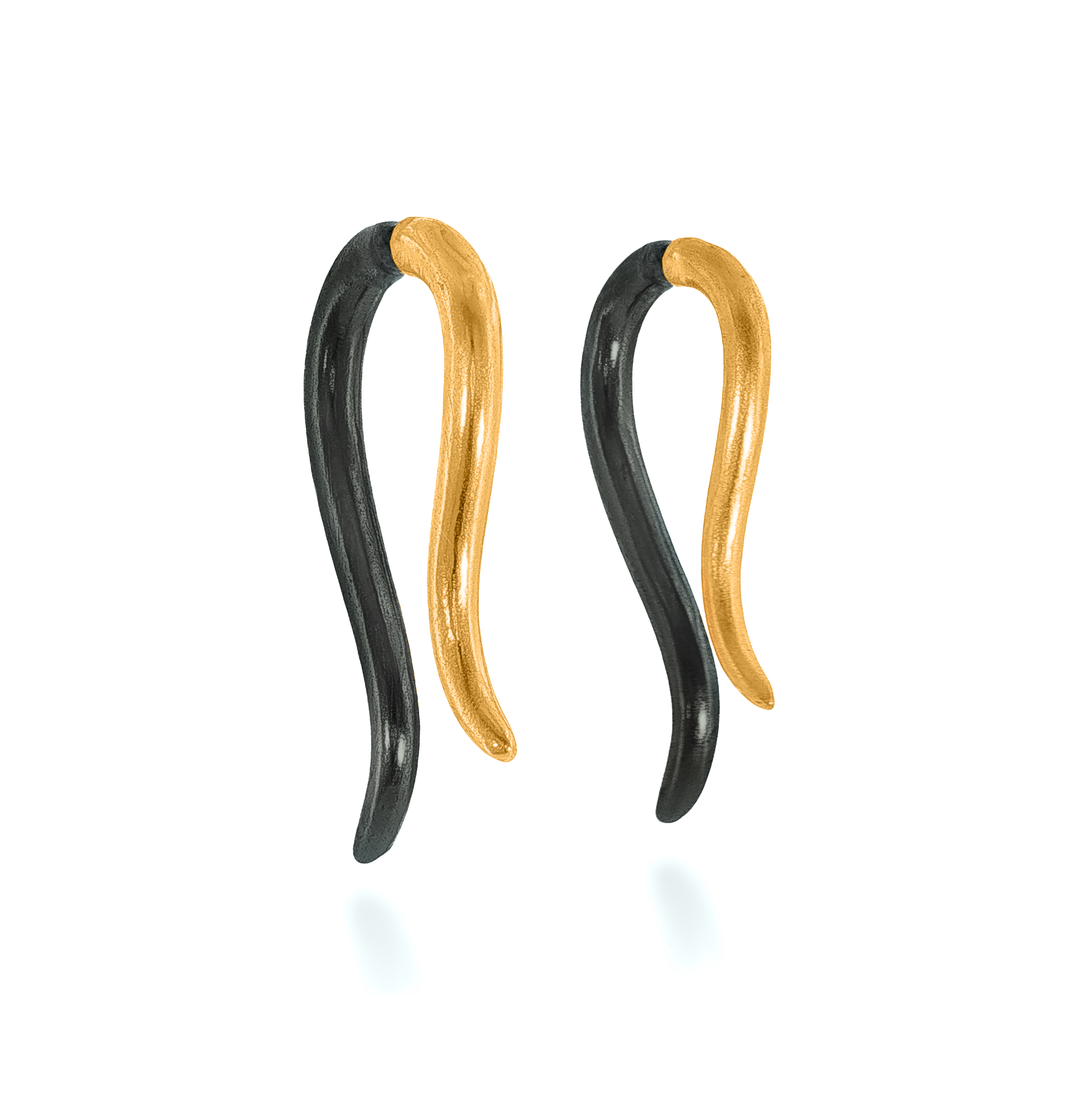 Front view of Swoop Double Sided Earrings, Small in oxidized sterling silver and 18K gold vermeil